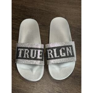 True Religion Jasmin Bling Silver Slides Slippers - SIZE 9